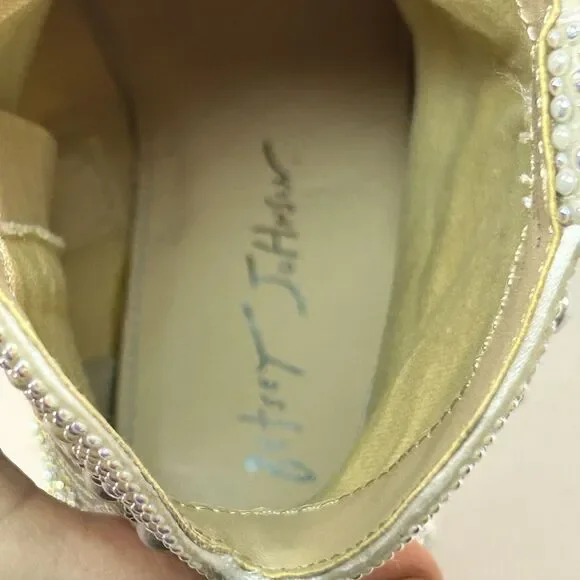 Betsey Johnson Emory Pearl Rhinestone Western Cowboy Boot Bridal Blue Sole 6.5 - Picture 8 of 8